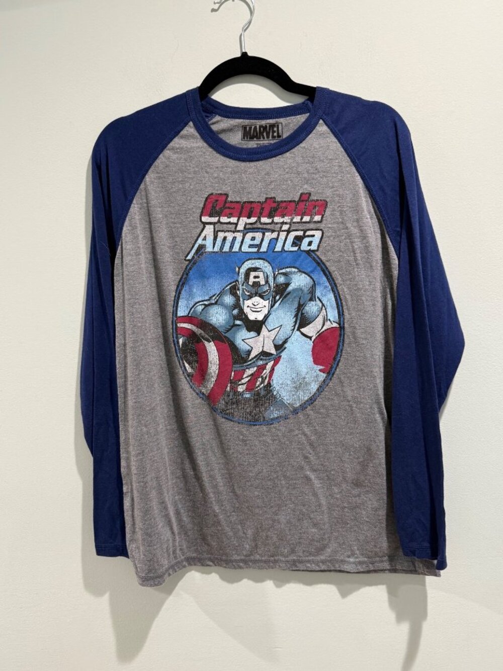 Marvel Captain America Men’s Raglan Long Sleeve Shirt - Size Medium